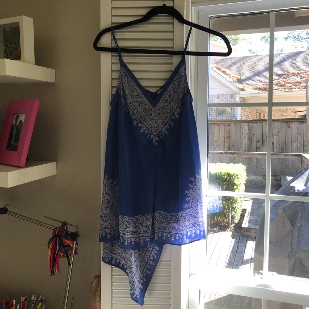 Blue Stappy Top with Asymmetrical Hem